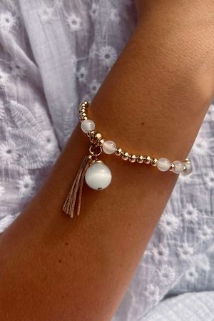 Laundry B Free Spirit Stretch Stacker Bracelet Moon Stone & Tassel Gold